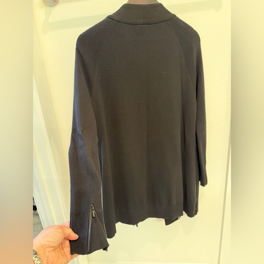 CAbi Black Longline Sweater Jacket with Faux Leather-Trim Pockets - Picture 6 of 12